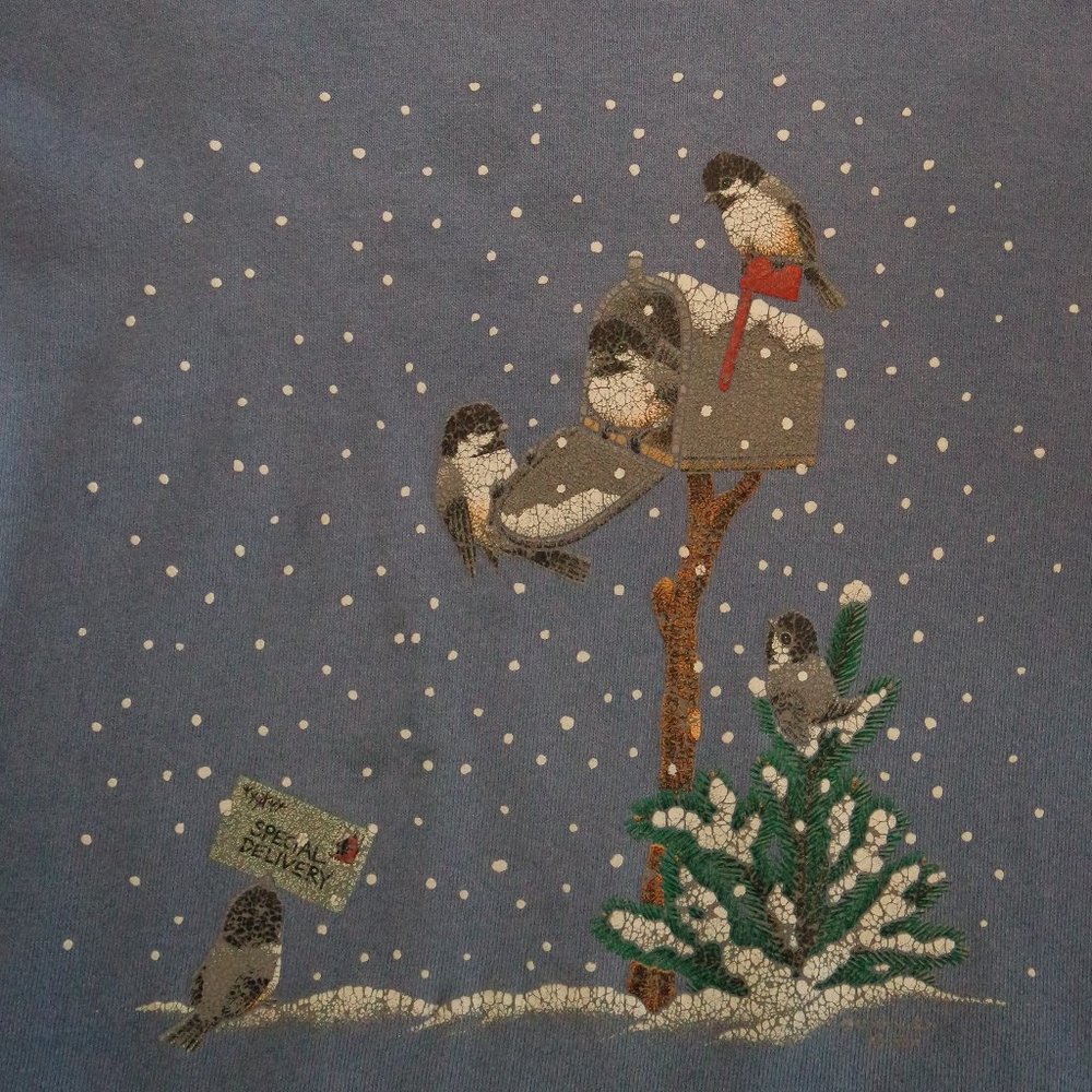 Vintage Winter Birds Collared Crewneck Sweatshirt